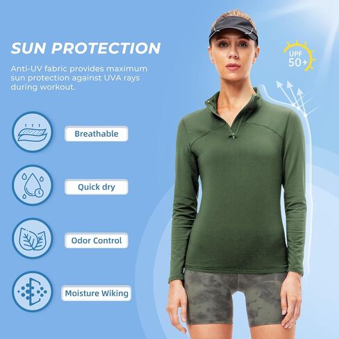 Women's Quarter Zip Thermal Tops Long Sleeve Fleece Workout Base Layer Shirts Cold Weather Running Skiing Golf in Kuwait