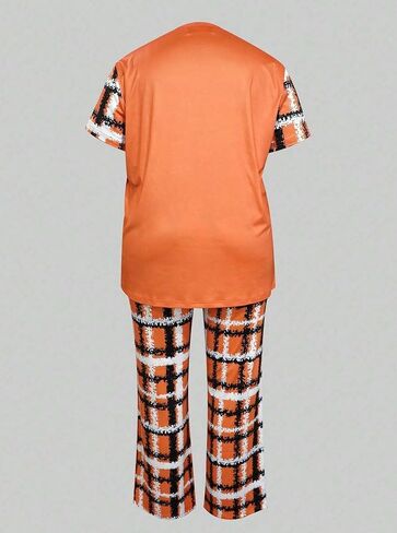 طقم تي شيرت نسائي من LovelyWholesale مقاس كبير مكون من قطعتين وأكمام قصيرة مع طقم سراويل in Kuwait