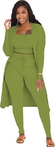 OCEANLUX Women 3 Piece Sweatsuit Fall Winter Lounge Tracksuit Set Ribbed Long Cardigan Crop Tank Tops Pants Travel Outfits in Saudi Arabia