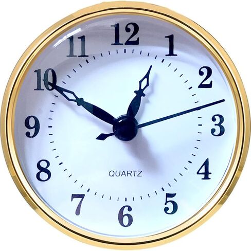 ساعة كوارتز صغيرة من HILLHOME إدراج 3-1/8 بوصة (80 مم) حركة كوارتز دائرية ساعة مصغرة بقرص أبيض وأرقام عربية مزخرفة بالذهب، تناسب فتحة قطر 3.0 بوصة (76 مم) in Kuwait