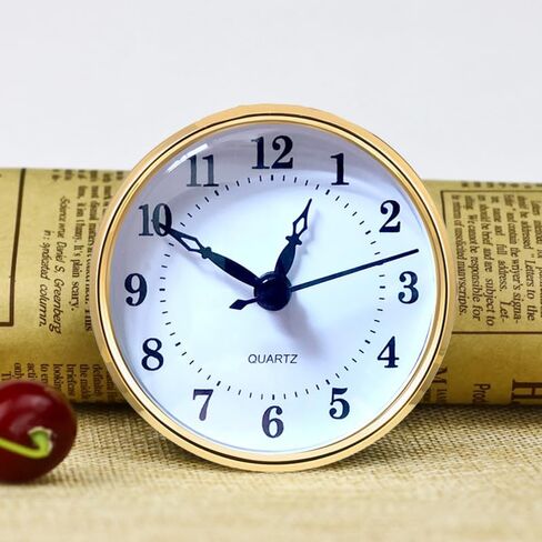 ساعة كوارتز صغيرة من HILLHOME إدراج 3-1/8 بوصة (80 مم) حركة كوارتز دائرية ساعة مصغرة بقرص أبيض وأرقام عربية مزخرفة بالذهب، تناسب فتحة قطر 3.0 بوصة (76 مم) in Kuwait