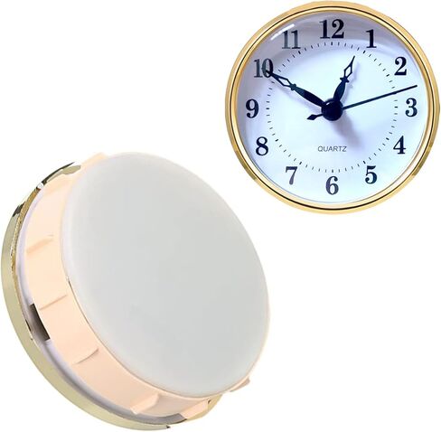 ساعة كوارتز صغيرة من HILLHOME إدراج 3-1/8 بوصة (80 مم) حركة كوارتز دائرية ساعة مصغرة بقرص أبيض وأرقام عربية مزخرفة بالذهب، تناسب فتحة قطر 3.0 بوصة (76 مم) in Kuwait