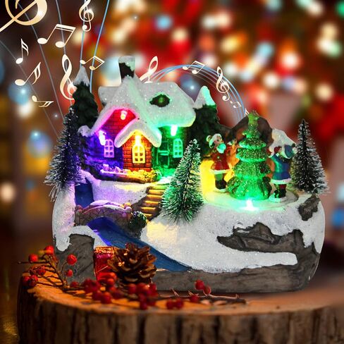 Christmas Decorations Village House Resin Collectible Building Figurines Revolving Train Musical Snow Globe 8 Music for Vintage Christmas Decor (Snow Man) in Saudi Arabia