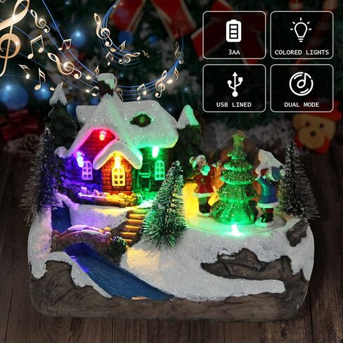 Christmas Decorations Village House Resin Collectible Building Figurines Revolving Train Musical Snow Globe 8 Music for Vintage Christmas Decor (Snow Man) in Saudi Arabia