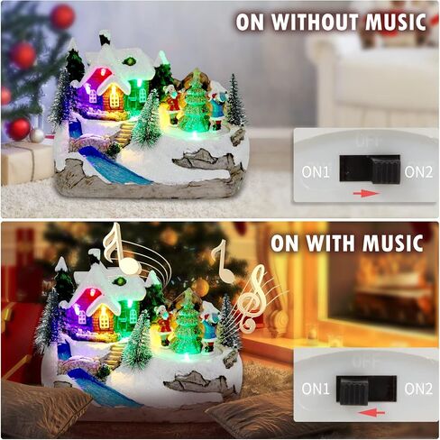 Christmas Decorations Village House Resin Collectible Building Figurines Revolving Train Musical Snow Globe 8 Music for Vintage Christmas Decor (Snow Man) in Saudi Arabia