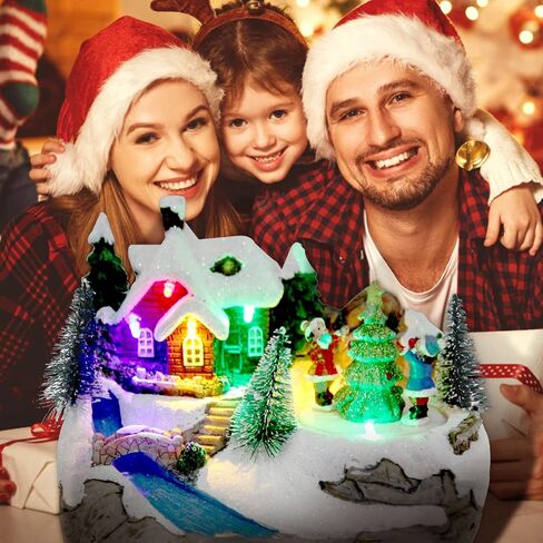 Christmas Decorations Village House Resin Collectible Building Figurines Revolving Train Musical Snow Globe 8 Music for Vintage Christmas Decor (Snow Man) in Saudi Arabia