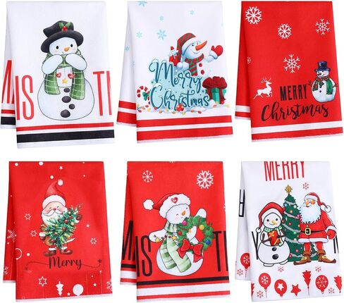 Macarrie 6 Pieces Christmas Kitchen Towels Set Xmas Dish Towels Red Santa Towels Winter Snowman Hand Towels Christmas Holiday Dish Towels Tea Towels Gifts for Christmas Kitchen Bathroom Decoration in Saudi Arabia