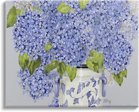 Stupell Industries Blue Hydrangea Bunches مزهرية مزخرفة بنمط الحياة الساكنة، تصميم بواسطة Maureen Grigs لوحة فنية جدارية من القماش، 20 × 16، أبيض in Saudi Arabia