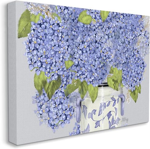 Stupell Industries Blue Hydrangea Bunches مزهرية مزخرفة بنمط الحياة الساكنة، تصميم بواسطة Maureen Grigs لوحة فنية جدارية من القماش، 20 × 16، أبيض in Saudi Arabia