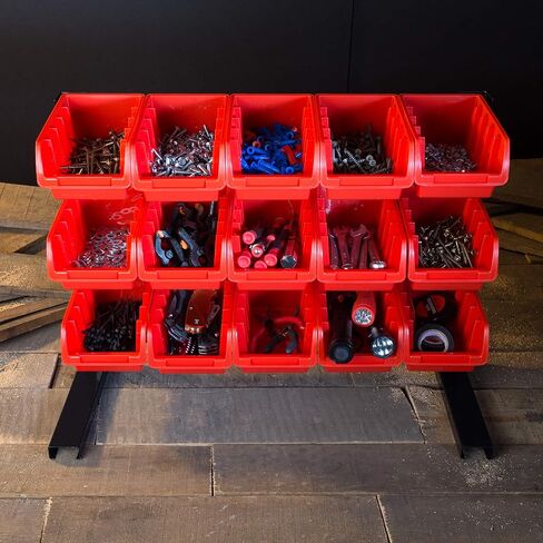 15 Bin Storage Rack Organizer- Durable Carbon Steel with Stackable Plastic Drawers for Tools, Hardware, Crafts, Office Supplies, More by Stalwart in Saudi Arabia