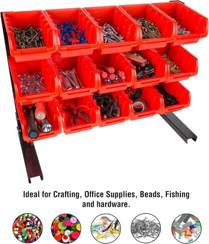 15 Bin Storage Rack Organizer- Durable Carbon Steel with Stackable Plastic Drawers for Tools, Hardware, Crafts, Office Supplies, More by Stalwart in Saudi Arabia