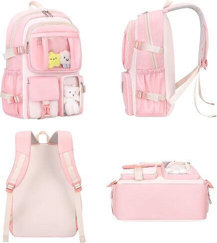 Kawaii Backpack for School Girls Cute Bag with Kawaii Stuff Bear Pendant Backpack Aesthetic for Kids (Pink) in Kuwait
