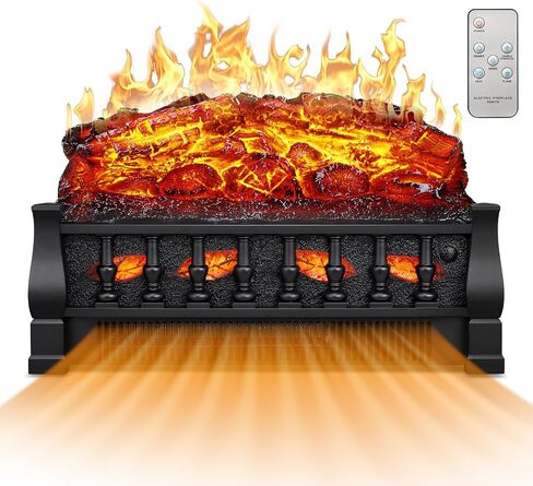 21 Inches Electric Fireplace Insert Log Heater Set, Freestanding Heater with Adjustable Flame Brightness and Flicker Speed, 750w/1500w Heating, Overheat Protection, Remote Control in Saudi Arabia