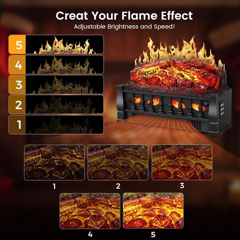 21 Inches Electric Fireplace Insert Log Heater Set, Freestanding Heater with Adjustable Flame Brightness and Flicker Speed, 750w/1500w Heating, Overheat Protection, Remote Control in Saudi Arabia