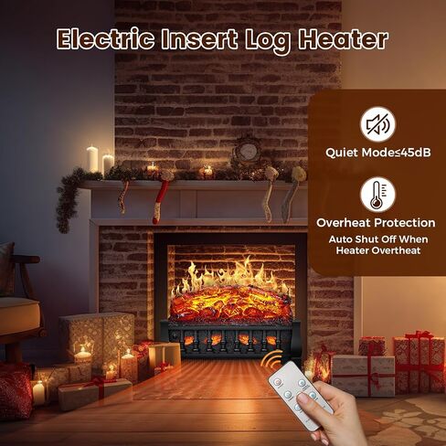 21 Inches Electric Fireplace Insert Log Heater Set, Freestanding Heater with Adjustable Flame Brightness and Flicker Speed, 750w/1500w Heating, Overheat Protection, Remote Control in Saudi Arabia