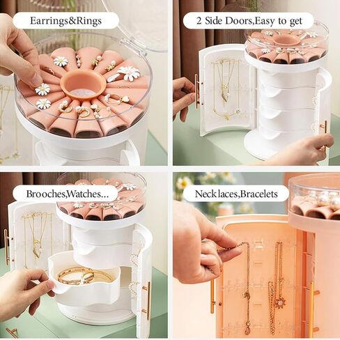 Jewelry and Ring Organizer with Countertop Storage - 3 Drawers, Earring Box, Necklace Holder and Stand, Tray Boxes for Women - Ideal for Home Decor and Bedroom, Unique - Aesthetic in Saudi Arabia
