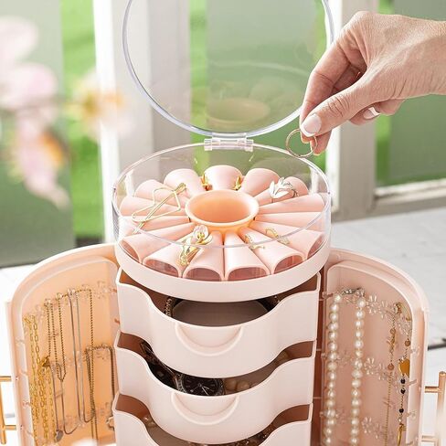 Jewelry and Ring Organizer with Countertop Storage - 3 Drawers, Earring Box, Necklace Holder and Stand, Tray Boxes for Women - Ideal for Home Decor and Bedroom, Unique - Aesthetic in Saudi Arabia
