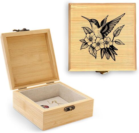 Hummingbird Trinket Keepsake Decorative Jewelry Box, Hummingbird Gifts For Women, Hummingbird Lovers Themed Decor, Home Room Ring Earrings Necklace Organizer Holder Vintage Wooden Box! in Kuwait