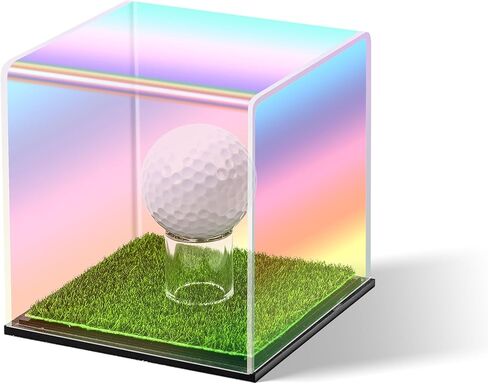 Iridescent Acrylic Golf Ball Display case with Grass pad Clear Laser Golf Ball case Hole in one Golf Ball Display case Golf Ball Holder for Single Ball Souvenir Golfball Collections Display in Saudi Arabia