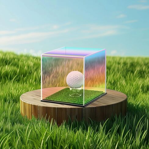 Iridescent Acrylic Golf Ball Display case with Grass pad Clear Laser Golf Ball case Hole in one Golf Ball Display case Golf Ball Holder for Single Ball Souvenir Golfball Collections Display in Saudi Arabia