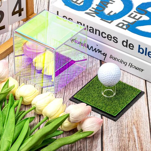 Iridescent Acrylic Golf Ball Display case with Grass pad Clear Laser Golf Ball case Hole in one Golf Ball Display case Golf Ball Holder for Single Ball Souvenir Golfball Collections Display in Saudi Arabia
