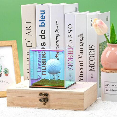 Iridescent Acrylic Golf Ball Display case with Grass pad Clear Laser Golf Ball case Hole in one Golf Ball Display case Golf Ball Holder for Single Ball Souvenir Golfball Collections Display in Saudi Arabia