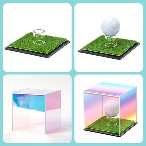 Iridescent Acrylic Golf Ball Display case with Grass pad Clear Laser Golf Ball case Hole in one Golf Ball Display case Golf Ball Holder for Single Ball Souvenir Golfball Collections Display in Saudi Arabia