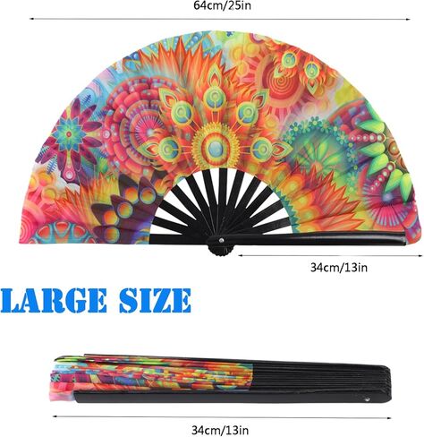 2 PCS Large Folding Fan Bamboo Folding Hand Fan, Rave Fan Clack Folding Hand Fan Chinese/Japanese Nylon-Cloth Folding Fan for Festival, Dance, Performance, Party, Gift, Decoration(Sky) in Kuwait
