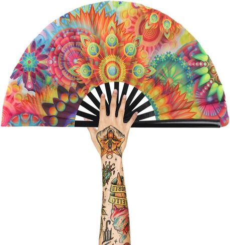 2 PCS Large Folding Fan Bamboo Folding Hand Fan, Rave Fan Clack Folding Hand Fan Chinese/Japanese Nylon-Cloth Folding Fan for Festival, Dance, Performance, Party, Gift, Decoration(Sky) in Kuwait