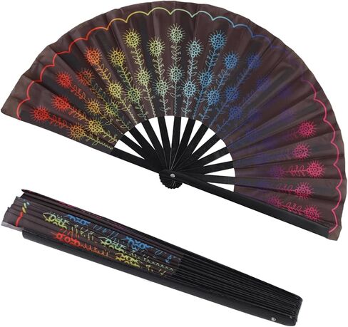 2 PCS Large Folding Fan Bamboo Folding Hand Fan, Rave Fan Clack Folding Hand Fan Chinese/Japanese Nylon-Cloth Folding Fan for Festival, Dance, Performance, Party, Gift, Decoration(Sky) in Kuwait