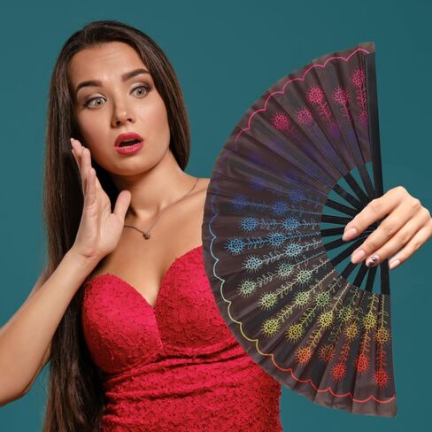 2 PCS Large Folding Fan Bamboo Folding Hand Fan, Rave Fan Clack Folding Hand Fan Chinese/Japanese Nylon-Cloth Folding Fan for Festival, Dance, Performance, Party, Gift, Decoration(Sky) in Kuwait