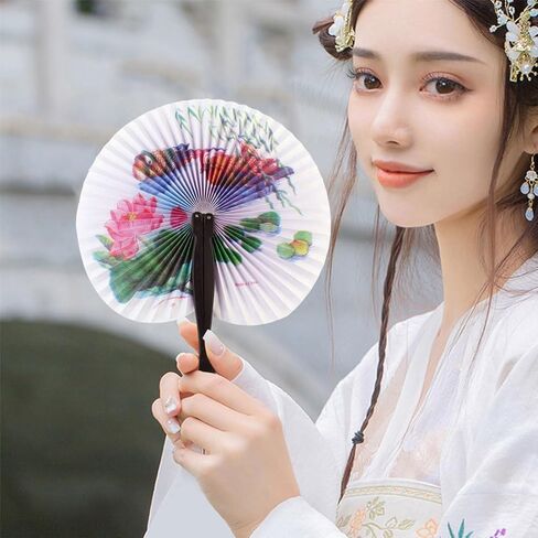 FAVOMOTO 4 قطع مروحة ورقية قابلة للطي الطيور زهرة المحمولة المشجعين الرجعية خمر الصينية باليد مروحة مع مهاوي بلاستيكية لFiestas Parades Luaus كرنفال الرقص تفضل الحفلات in Kuwait