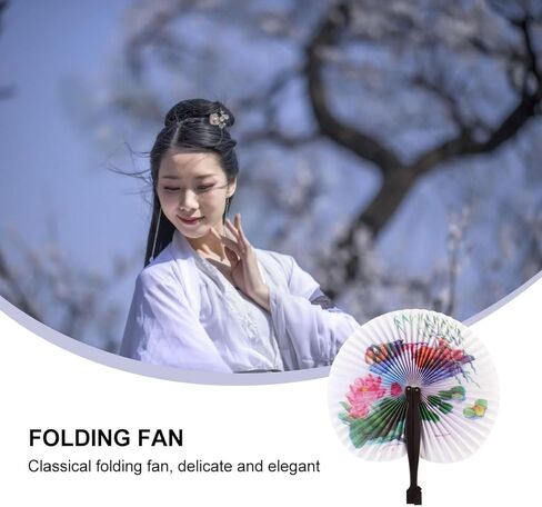 FAVOMOTO 4 قطع مروحة ورقية قابلة للطي الطيور زهرة المحمولة المشجعين الرجعية خمر الصينية باليد مروحة مع مهاوي بلاستيكية لFiestas Parades Luaus كرنفال الرقص تفضل الحفلات in Kuwait