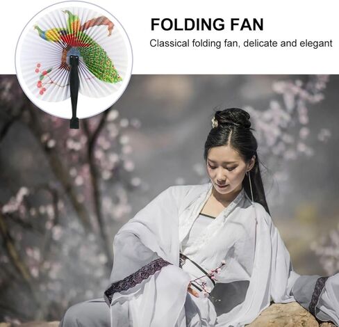 FAVOMOTO 4 قطع مروحة ورقية قابلة للطي الطيور زهرة المحمولة المشجعين الرجعية خمر الصينية باليد مروحة مع مهاوي بلاستيكية لFiestas Parades Luaus كرنفال الرقص تفضل الحفلات in Kuwait