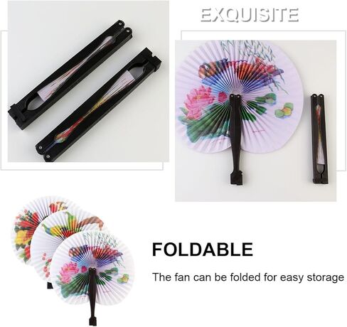 FAVOMOTO 4 قطع مروحة ورقية قابلة للطي الطيور زهرة المحمولة المشجعين الرجعية خمر الصينية باليد مروحة مع مهاوي بلاستيكية لFiestas Parades Luaus كرنفال الرقص تفضل الحفلات in Kuwait