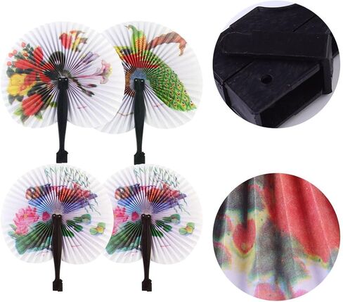 FAVOMOTO 4 قطع مروحة ورقية قابلة للطي الطيور زهرة المحمولة المشجعين الرجعية خمر الصينية باليد مروحة مع مهاوي بلاستيكية لFiestas Parades Luaus كرنفال الرقص تفضل الحفلات in Kuwait