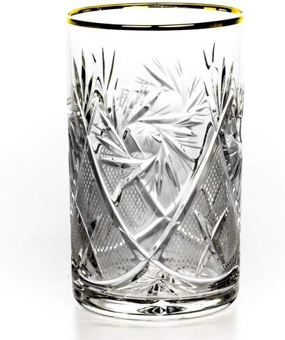 HomeHut Russian Cut Crystal Tea Glass for Hot & Cold Beverages (8.5 oz), 24K Gold Rimmed Glassware fits Metal Holder Podstakannik, Vintage Soviet USSR (2) in Saudi Arabia