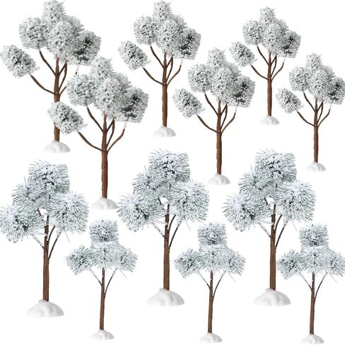 12 Pieces Christmas Tabletop Trees Halloween Village Trees Winter Snow Model Frost Trees Mini Trees Village Trees Christmas Tree Displays for Miniature Scenes Village Displays (Pretty Style) in Saudi Arabia