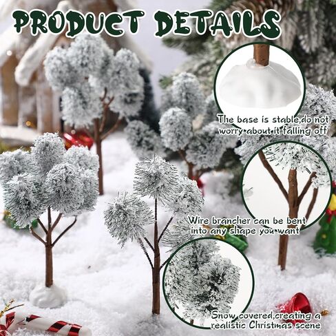 12 Pieces Christmas Tabletop Trees Halloween Village Trees Winter Snow Model Frost Trees Mini Trees Village Trees Christmas Tree Displays for Miniature Scenes Village Displays (Pretty Style) in Saudi Arabia