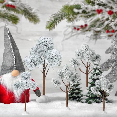12 Pieces Christmas Tabletop Trees Halloween Village Trees Winter Snow Model Frost Trees Mini Trees Village Trees Christmas Tree Displays for Miniature Scenes Village Displays (Pretty Style) in Saudi Arabia