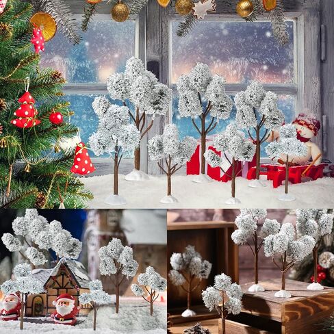 12 Pieces Christmas Tabletop Trees Halloween Village Trees Winter Snow Model Frost Trees Mini Trees Village Trees Christmas Tree Displays for Miniature Scenes Village Displays (Pretty Style) in Saudi Arabia