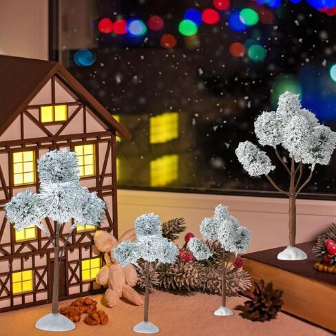 12 Pieces Christmas Tabletop Trees Halloween Village Trees Winter Snow Model Frost Trees Mini Trees Village Trees Christmas Tree Displays for Miniature Scenes Village Displays (Pretty Style) in Saudi Arabia