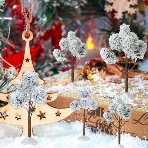 12 Pieces Christmas Tabletop Trees Halloween Village Trees Winter Snow Model Frost Trees Mini Trees Village Trees Christmas Tree Displays for Miniature Scenes Village Displays (Pretty Style) in Saudi Arabia