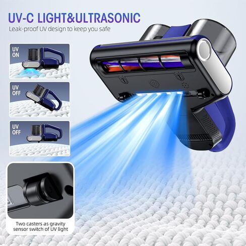 Mattress Vacuum Cleaner, 16Kpa 500W Strong Suction Bed Vacuum with 253.7nm UV-C Light & Ultrasonic and High Heating, Dual Dust Bins with Washable Filters, 500W, Corded in Kuwait