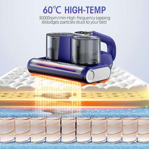 Mattress Vacuum Cleaner, 16Kpa 500W Strong Suction Bed Vacuum with 253.7nm UV-C Light & Ultrasonic and High Heating, Dual Dust Bins with Washable Filters, 500W, Corded in Kuwait