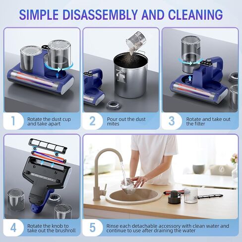 Mattress Vacuum Cleaner, 16Kpa 500W Strong Suction Bed Vacuum with 253.7nm UV-C Light & Ultrasonic and High Heating, Dual Dust Bins with Washable Filters, 500W, Corded in Kuwait