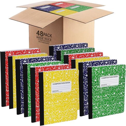 دفتر ملاحظات واسع النطاق، دفاتر تكوين كتاب تكوين واسع النطاق، ورق دفتر ملاحظات واسع القاعدة -9-3/4 × 7-1/2 بوصة - 100 ورقة (200 صفحة) - غلاف مخيط، غطاء رخامي متين، ألوان متنوعة - (4 in Saudi Arabia