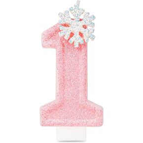 1st Snowflake Birthday Candle Pink Number 1 Candle with Snowflake Winter Onederland 1st Birthday Party Decorations for 1st Birthday Party, Anniversary Cake Decoration