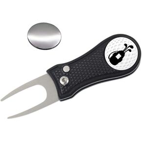 Myartte Golf Divot Repair Tool,Foldable Divot Tool, Stainless Steel Switchblade with 2 PCS Detachable Golf Ball Marker Pop-up Button