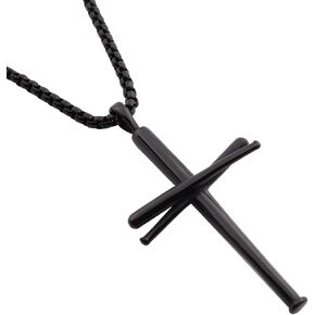 RMOYI Cross Necklace Baseball Bats Athletes Cross Pendant Chain,Sport Stainless Steel Cross Necklaces for Men Women Boys Girls,Large and Small Silver Gold Black 18-24 Inches